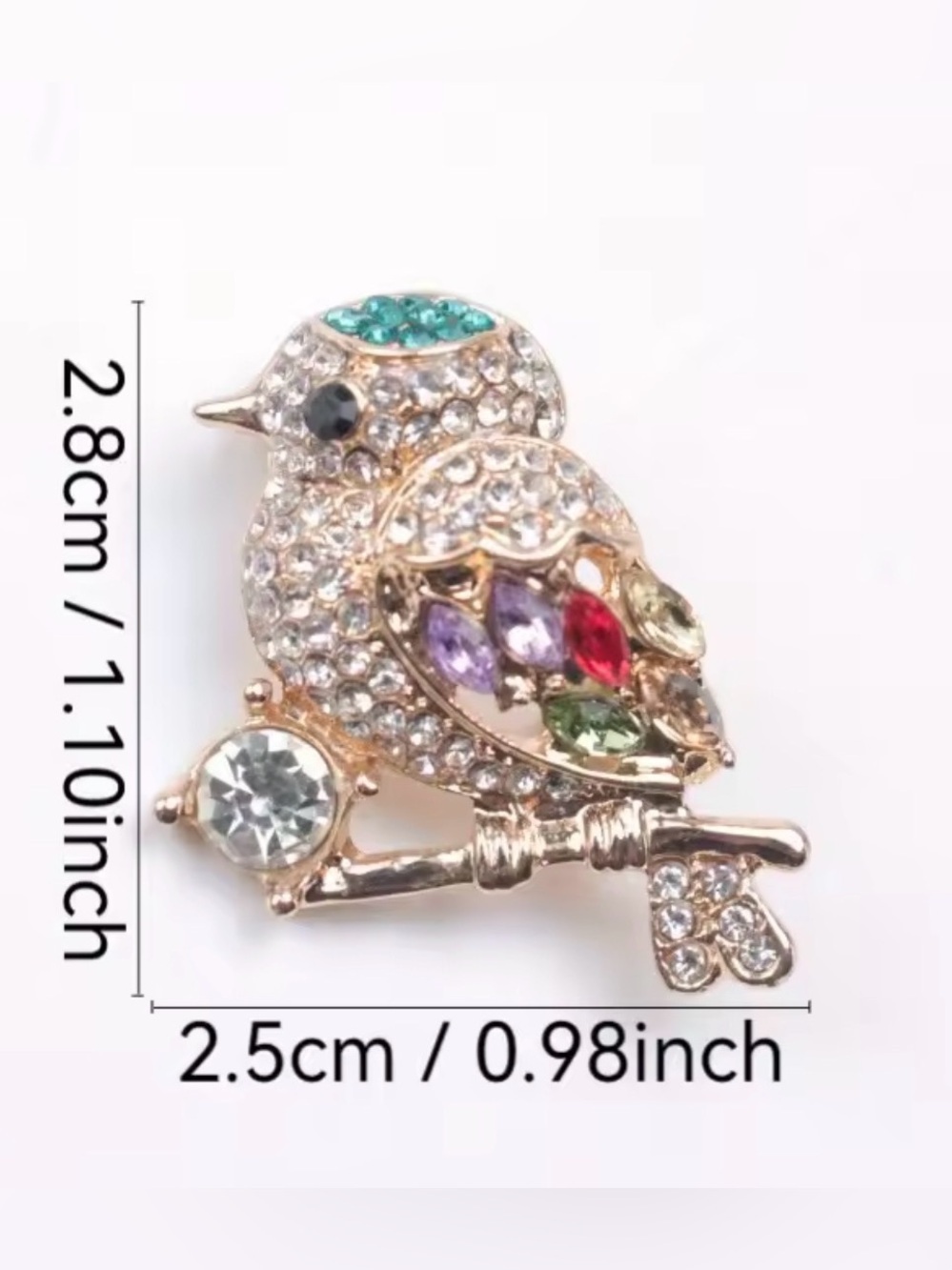 Colorful Crystal Owl Bird Brooch – Gold Tone Rhinestone Lapel Pin, Vintage Style - Picture 3 of 3